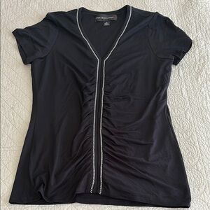 Colleen Lopez Black Ruched V-Neck Blouse